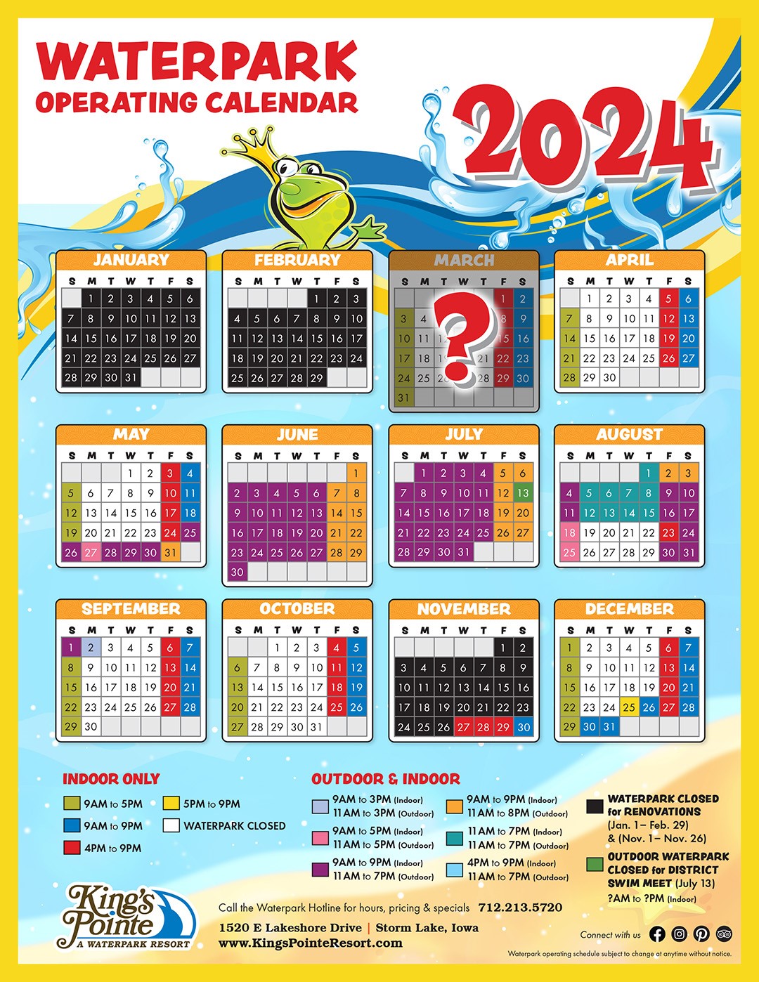 Waterpark Calendar Kings Pointe Resort