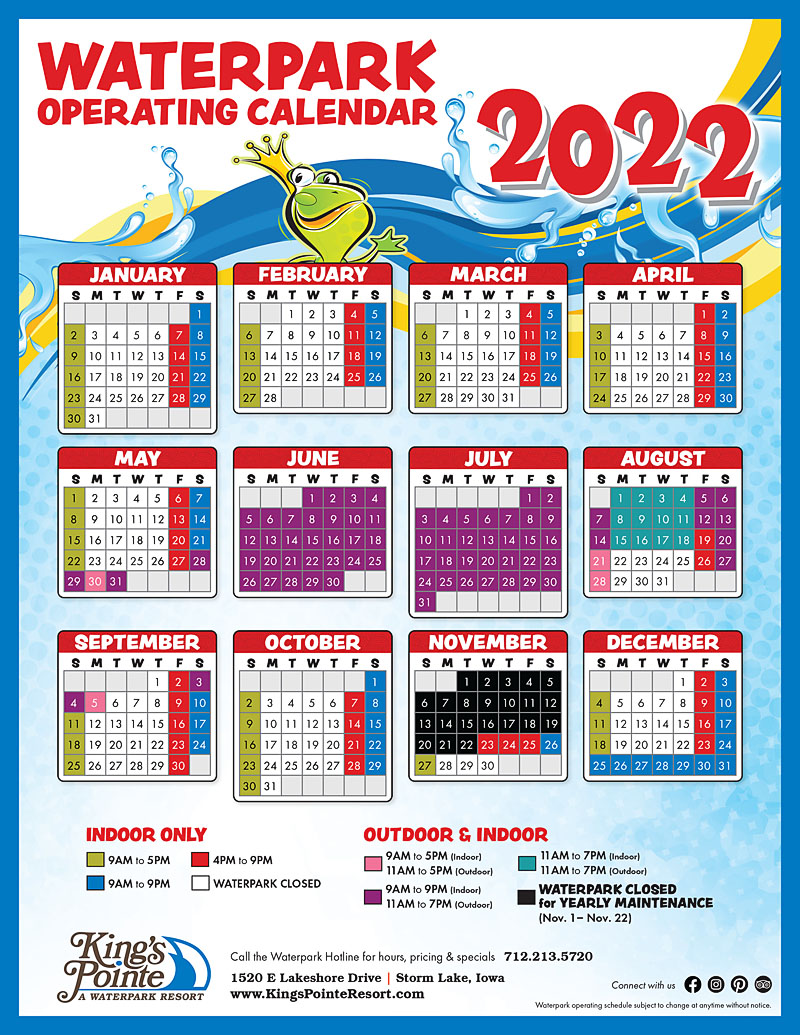 Waterpark Calendar Kings Pointe Resort
